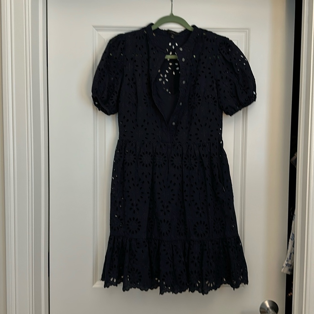 J. Crew Eyelet Dress with slip Size XS Navy Blue